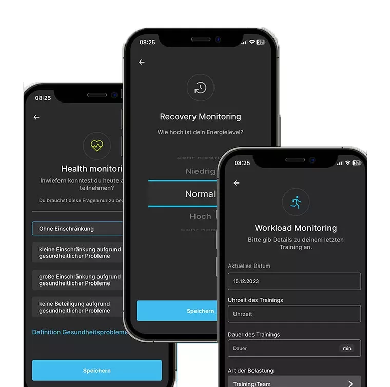 SOCCASHAPE App Bildschirme mit verschiedenen Eingabeoptionen zum Monitoring 